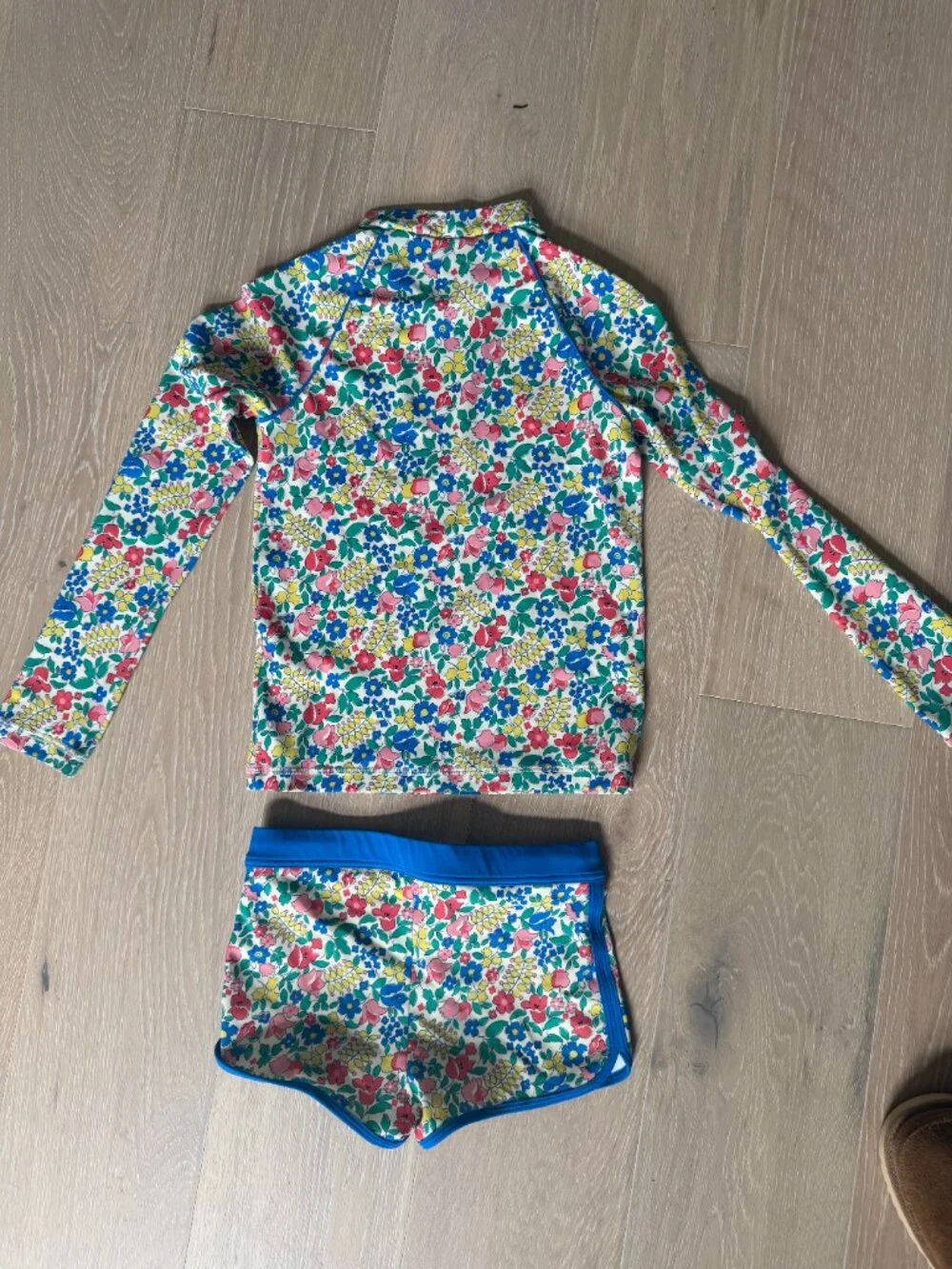 Mini Boden Floral Long Sleeve Rash Guard Set Swimwear Beach Blue Yellow - 7-8Y